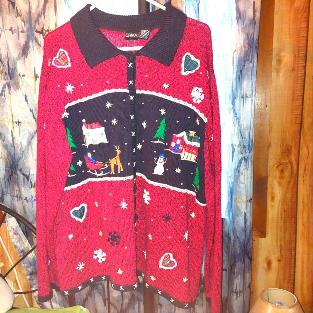 Erika Woman 3X Christmas Button Up Sweater